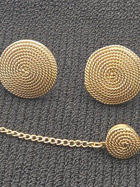 Swank Vintage Cufflinks & Tie Tack Set | Gold Tone Rope Coil | MCM 1950s–60s
